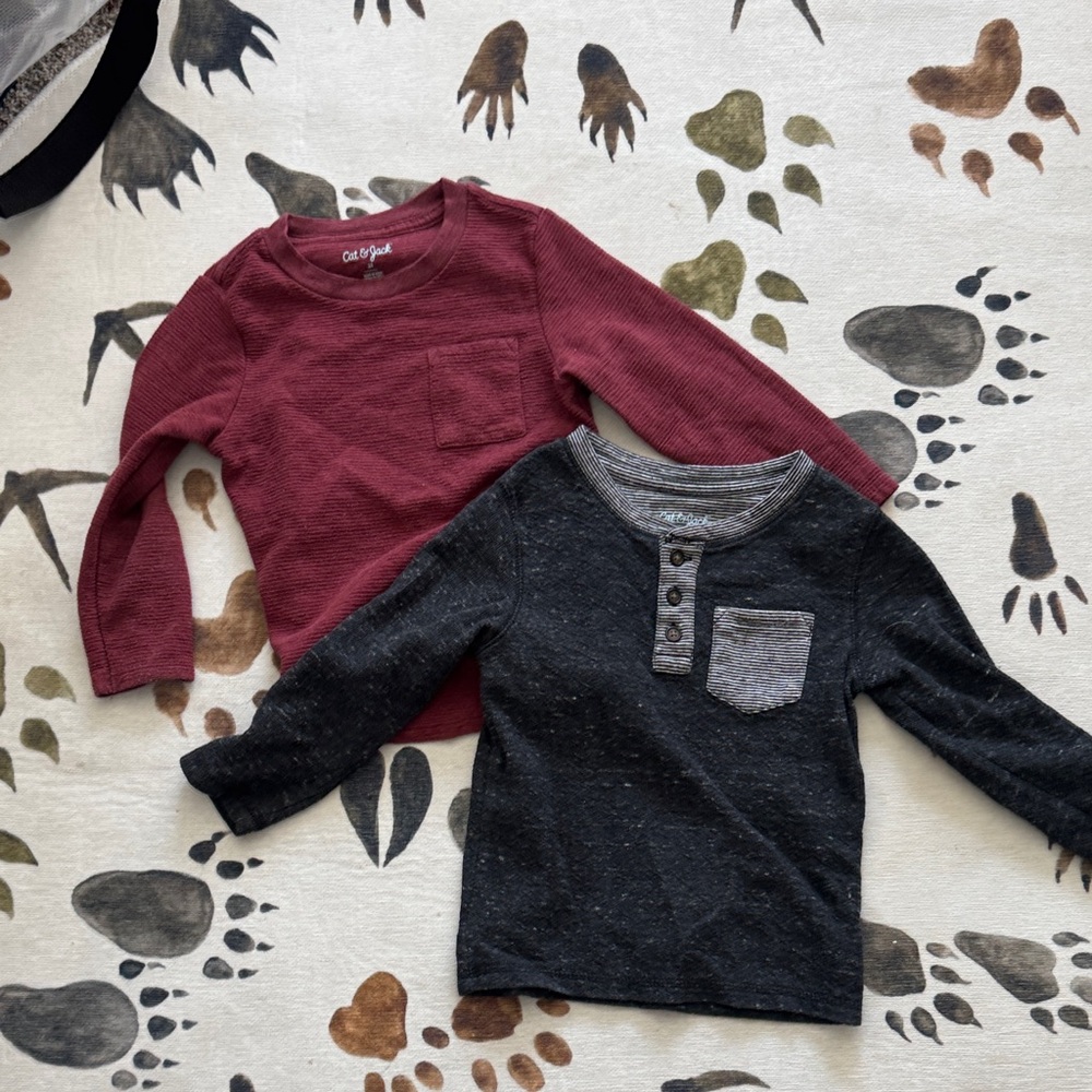 Cat & Jack Kids Long Sleeve Tees - Maroon and Charcoal